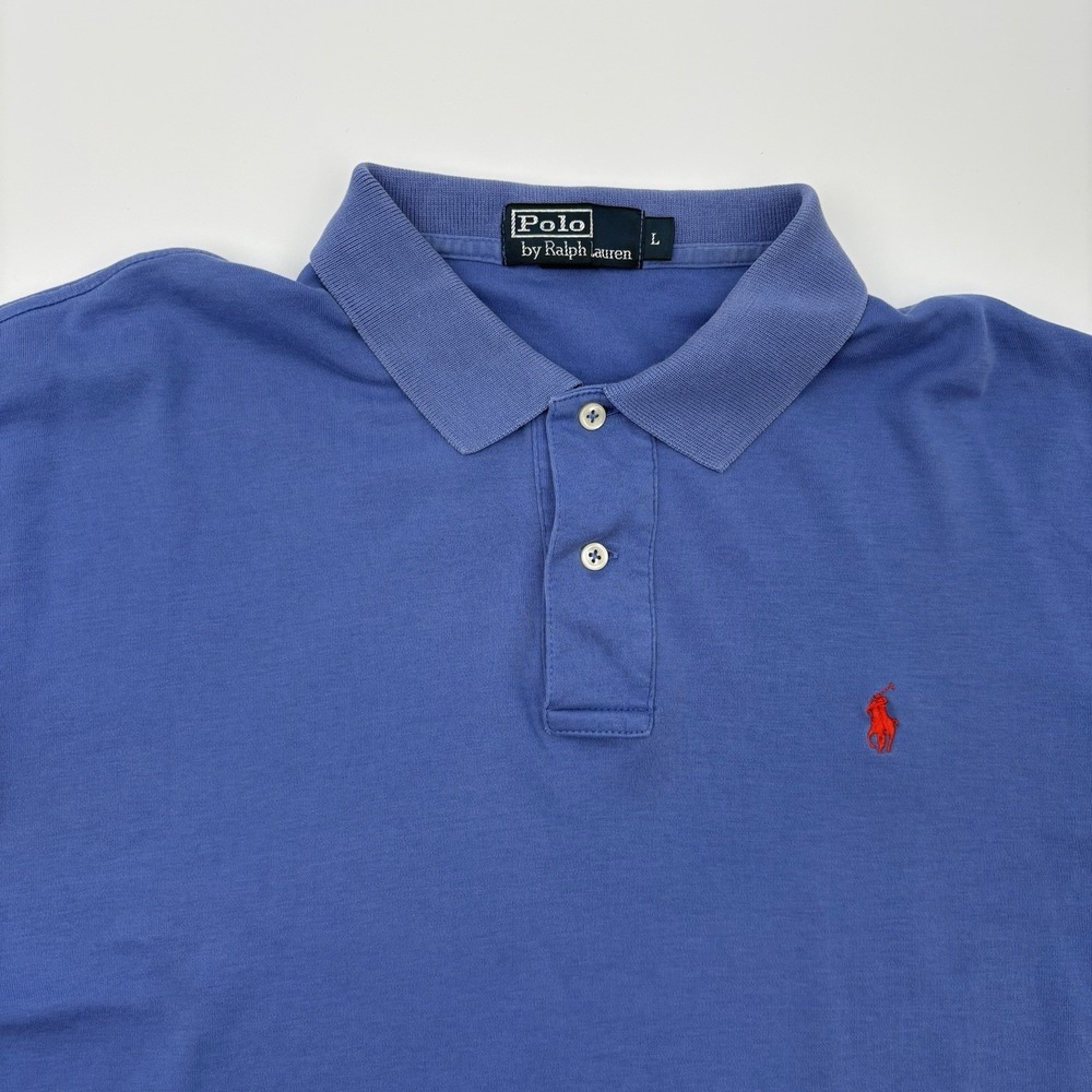Polo‎ Ralph Lauren Shirt Mens Large Blue Cotton Short Sleeve Red Pony Polo L
